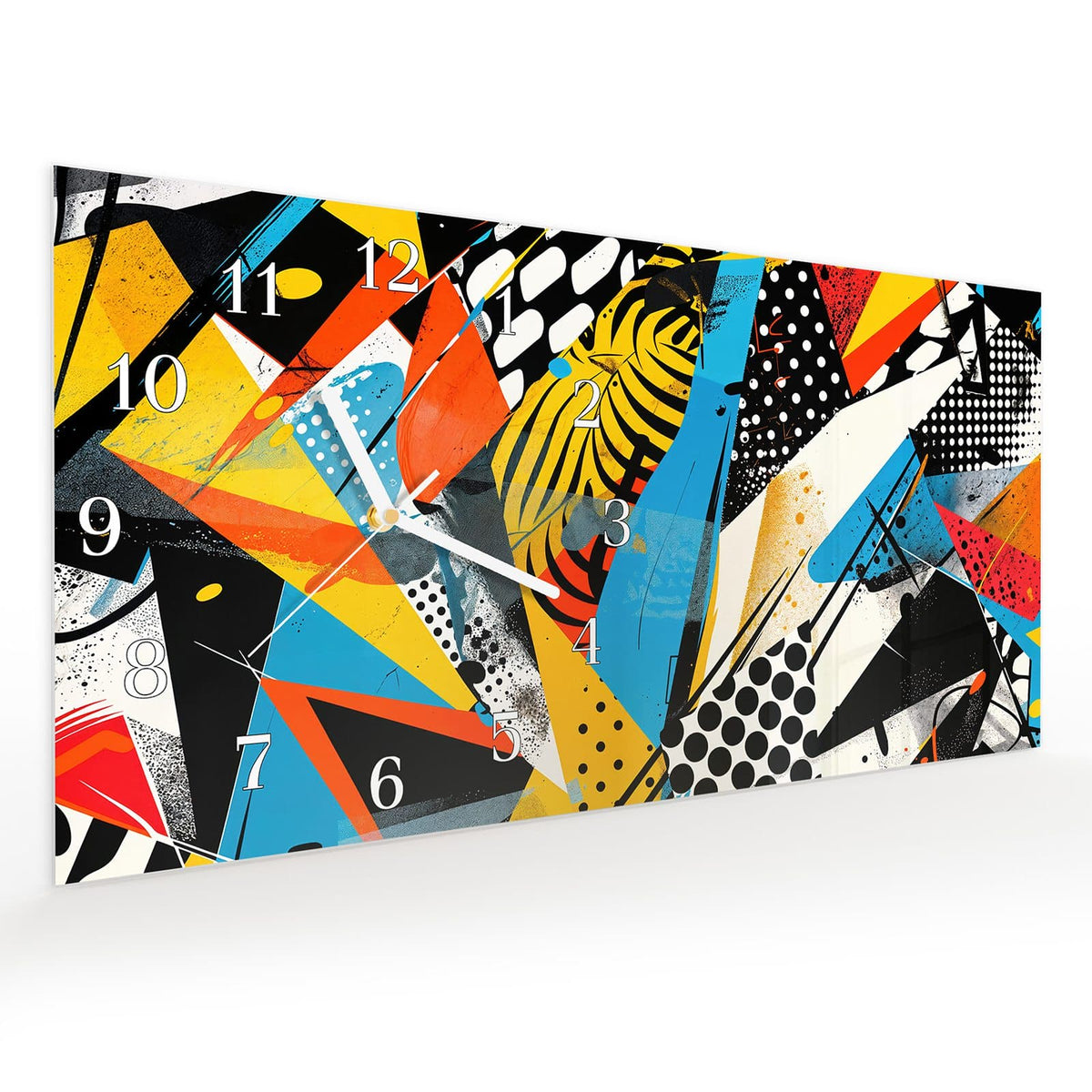Vormontiert – mit Schwebeeffekt – Wanduhr Abstrakte Kunstwerk aus Glas – Querformat 60 × 30 cm