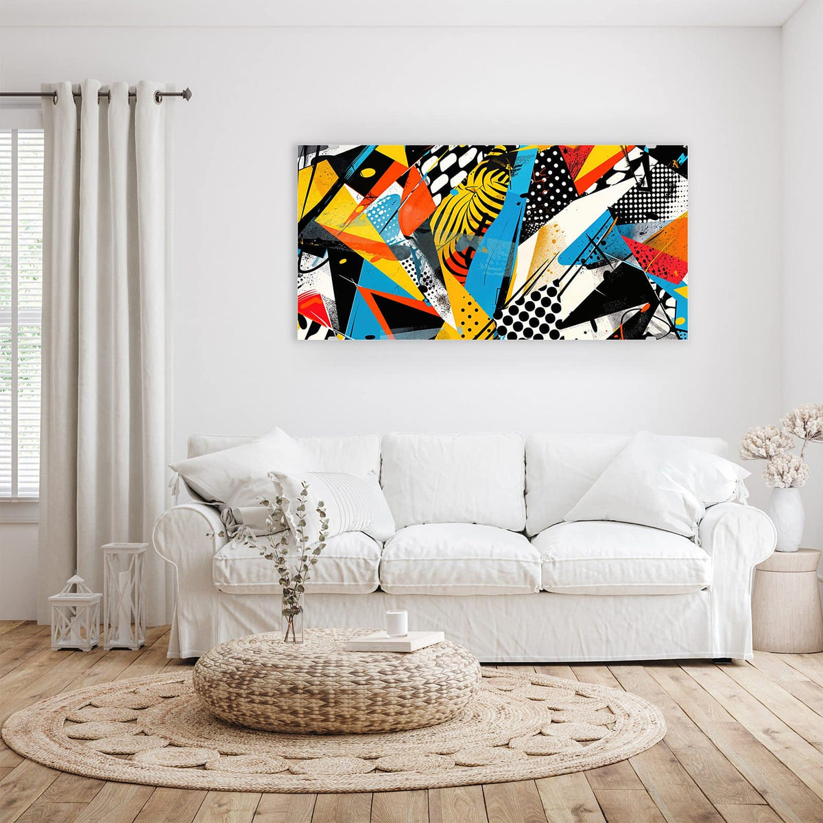 Wandbild - Pop Art Collage - Querformat – Punkte, Streifen und Zickzack