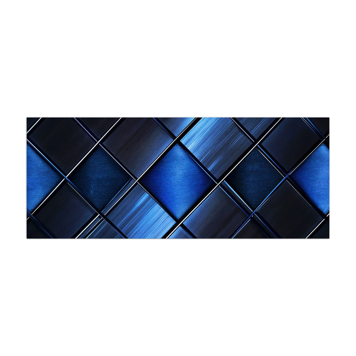 Küchenrückwand aus Glas Metallkacheln in Blau im Hochformat, Motiv bildfüllend von vorn