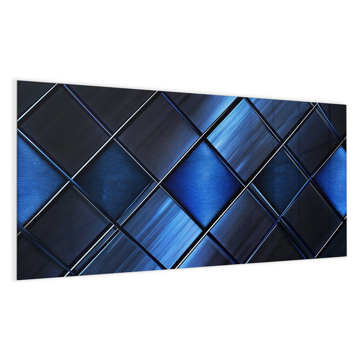 Diagonal gestellte, gebürstet-metallische Quadrate in Blau- und Schwarztönen