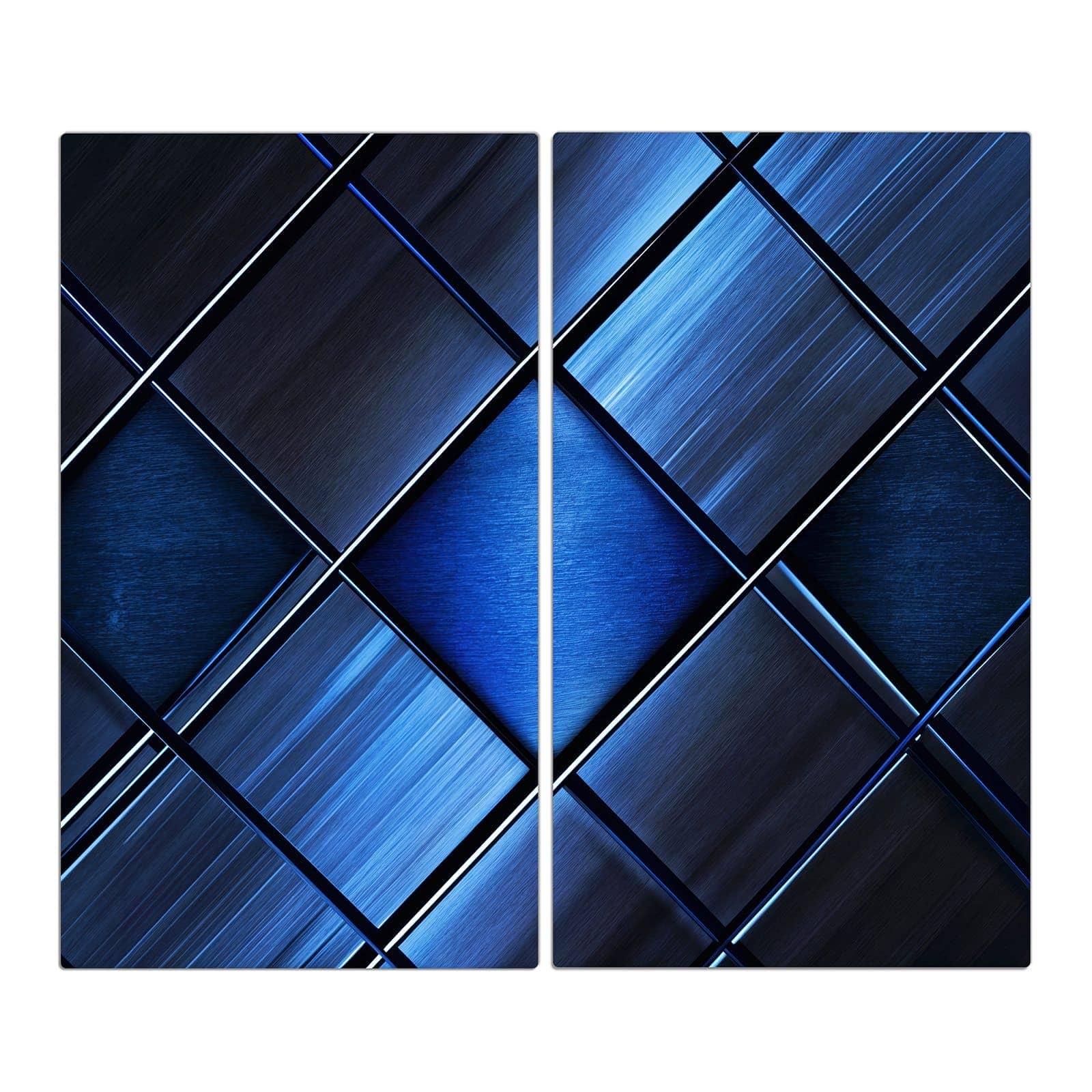 2-teilige Herdabdeckplatte für Ceranfeld mit Blaue Kacheln-Motiv in der Frontansicht #grösse_2-Teilig (60x52cm)