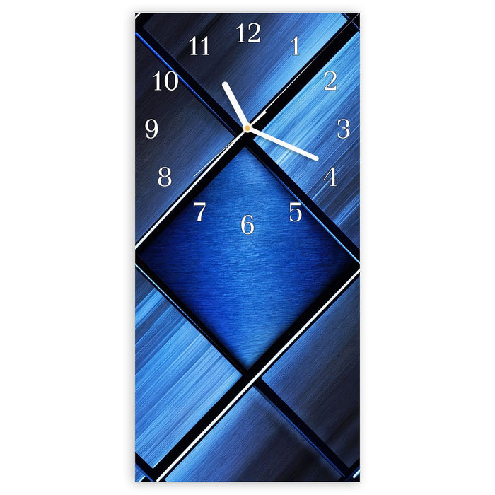 Wanduhr Blaue Kacheln aus Glas – Hochformat 30 × 60 cm mit Ziffernblatt Klassisch