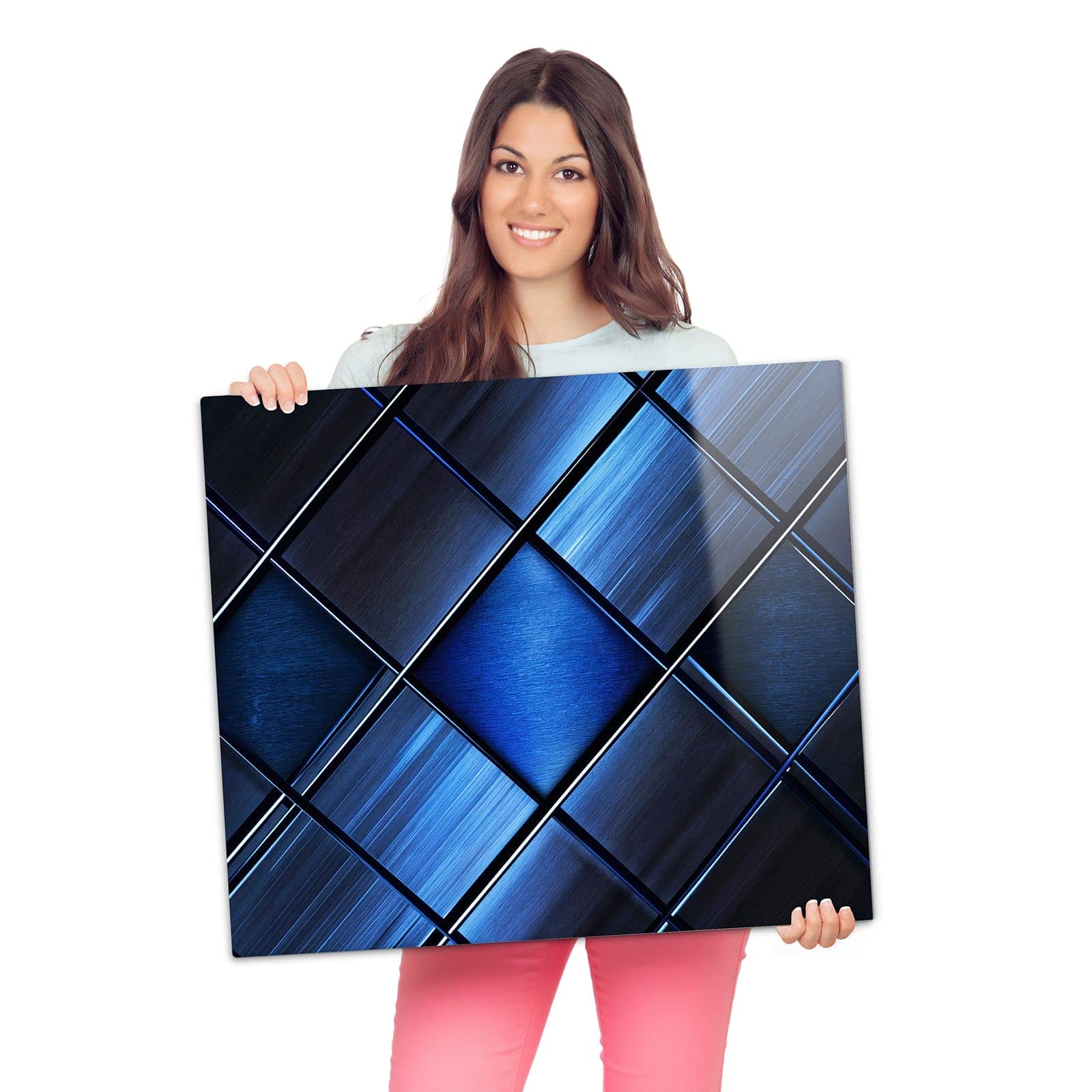 Ceranfeld Abdeckplatten mit Blaue Kacheln-Motiv werden zur Größendarstellung gehalten