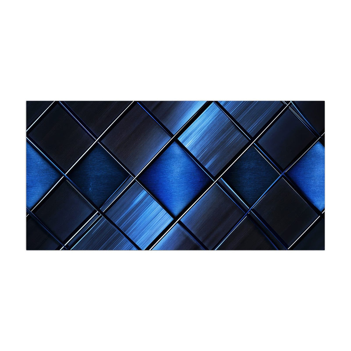 Küchenrückwand aus Glas Metallkacheln in Blau im Hochformat, Motiv bildfüllend von vorn