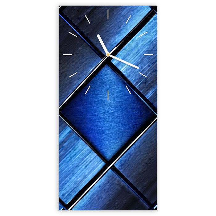 Wanduhr Blaue Kacheln aus Glas – Hochformat 30 × 60 cm mit Ziffernblatt Linie