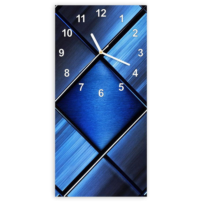 Wanduhr Blaue Kacheln aus Glas – Hochformat 30 × 60 cm mit Ziffernblatt Modern