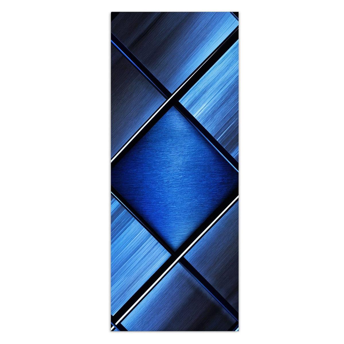 Diagonal gestellte, gebürstet-metallische Quadrate in Blau- und Schwarztönen