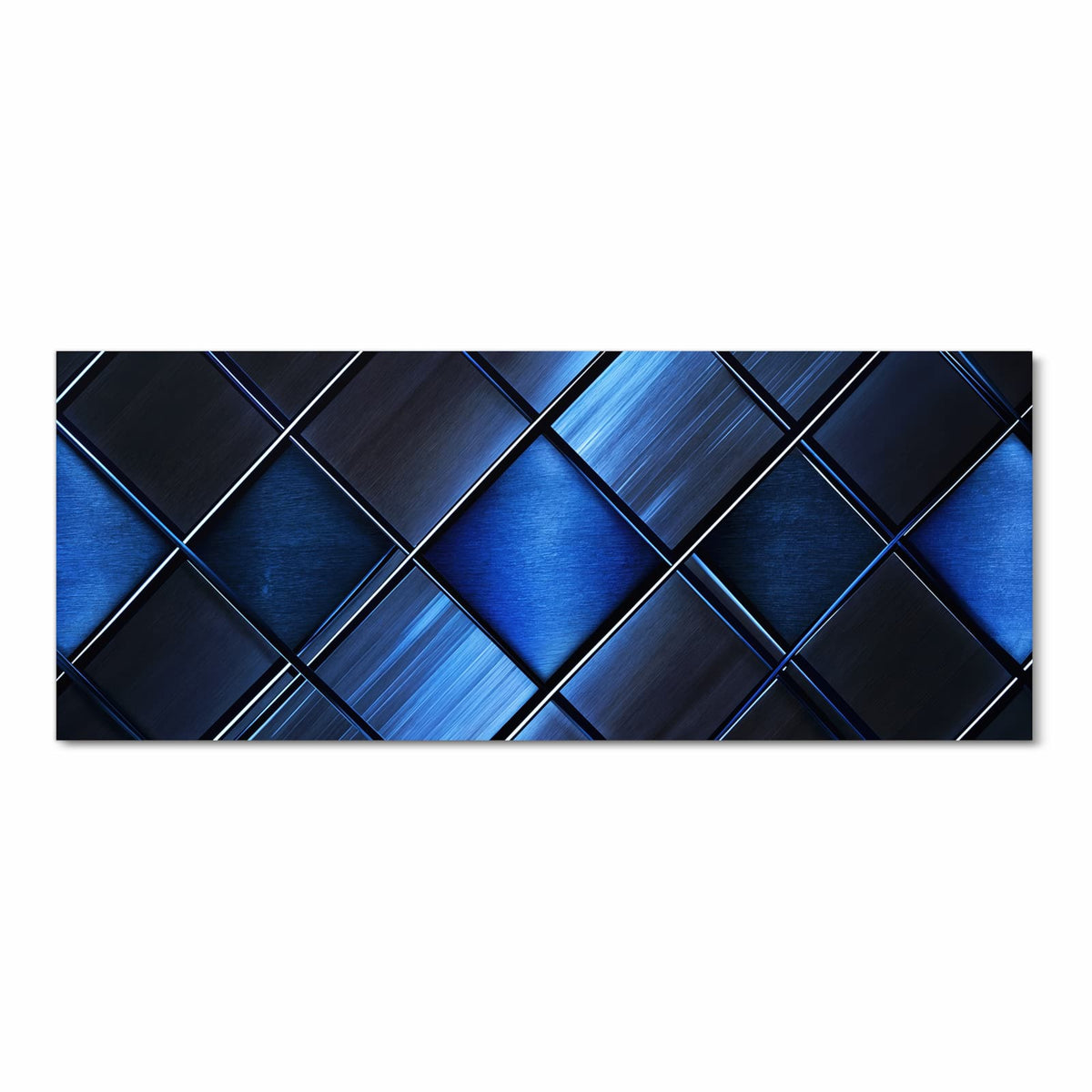 Diagonal gestellte, gebürstet-metallische Quadrate in Blau- und Schwarztönen