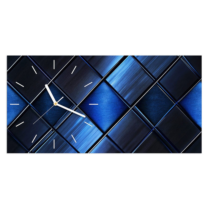 Wanduhr Blaue Kacheln aus Glas – Querformat 60 × 30 cm mit Ziffernblatt Linie