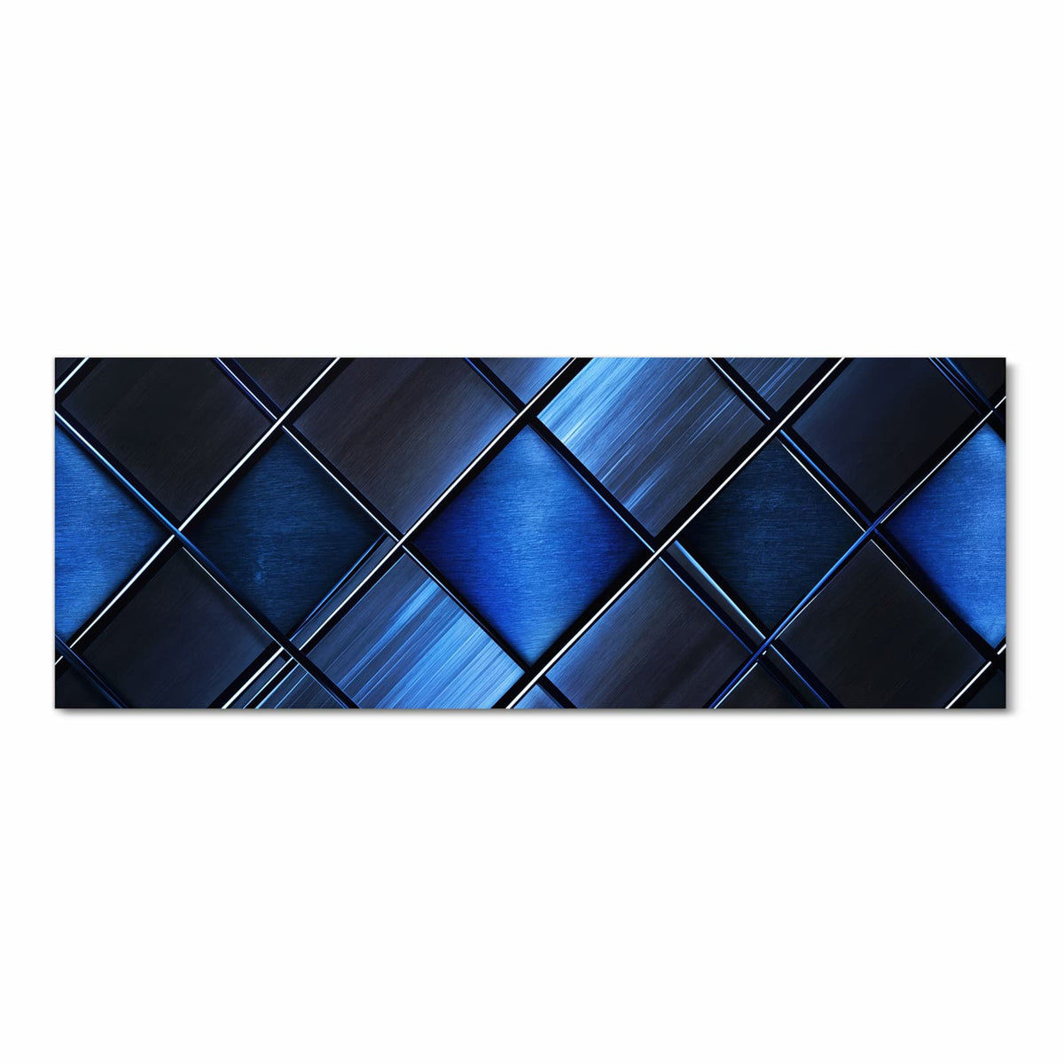Formstabiler Bodenläufer Teppich mit Motiv Blaue Kacheln in Frontansicht