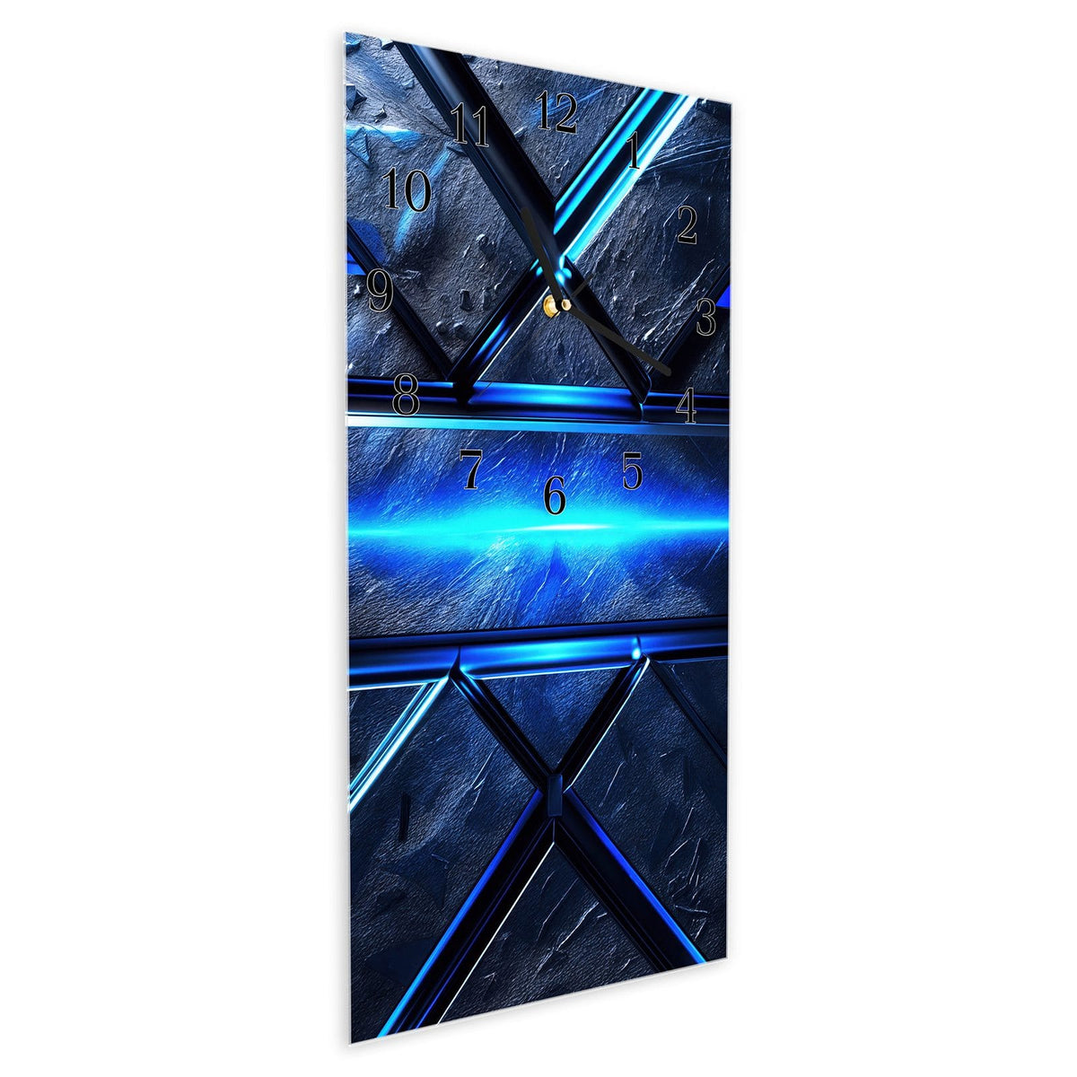 Vormontiert – mit Schwebeeffekt – Wanduhr Futuristisches Design aus Glas – Hochformat 30 × 60 cm