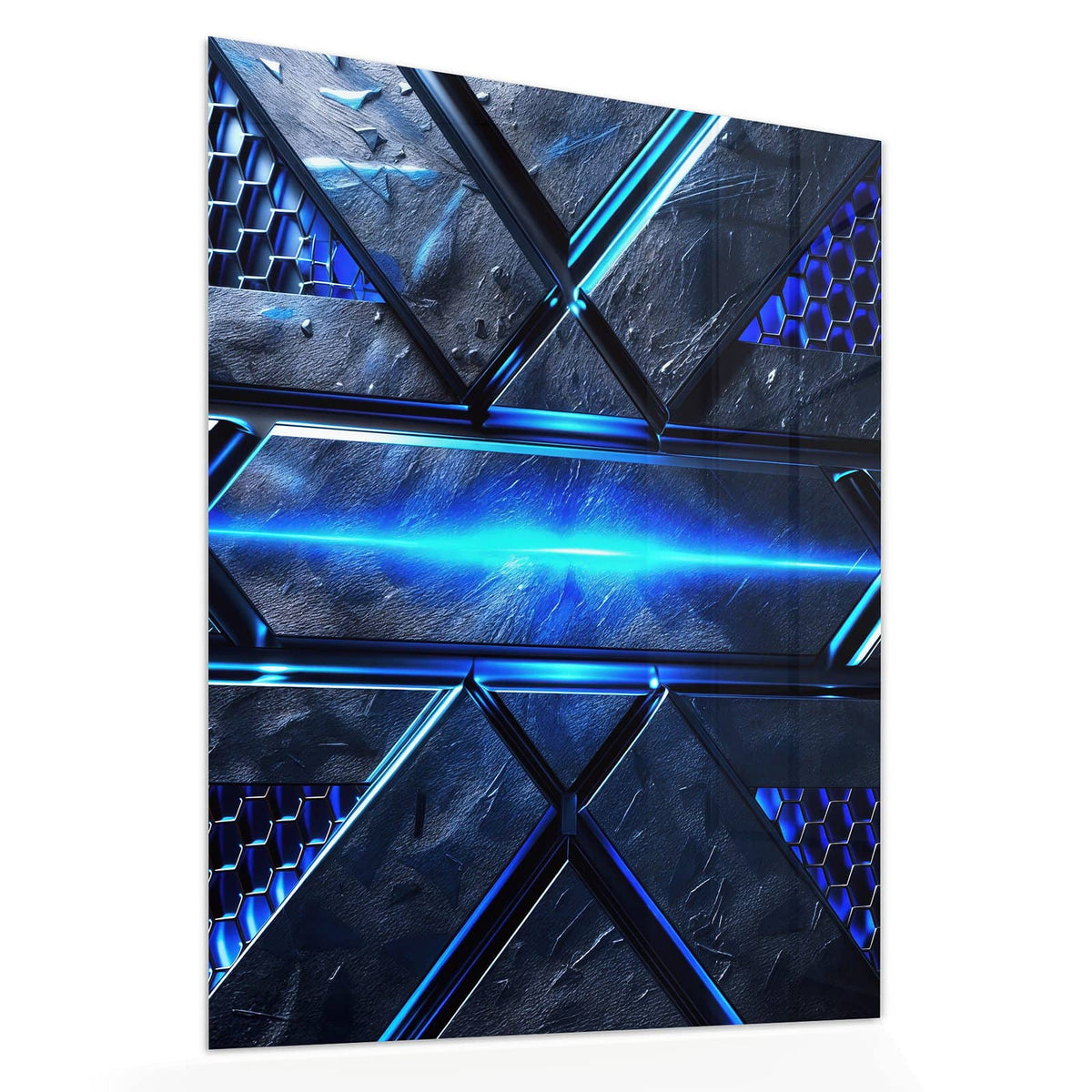 Echtglas, 4 mm – kein Acryl, keine Folie – Wandbild - Blauer Lichtstreifen - Hochformat