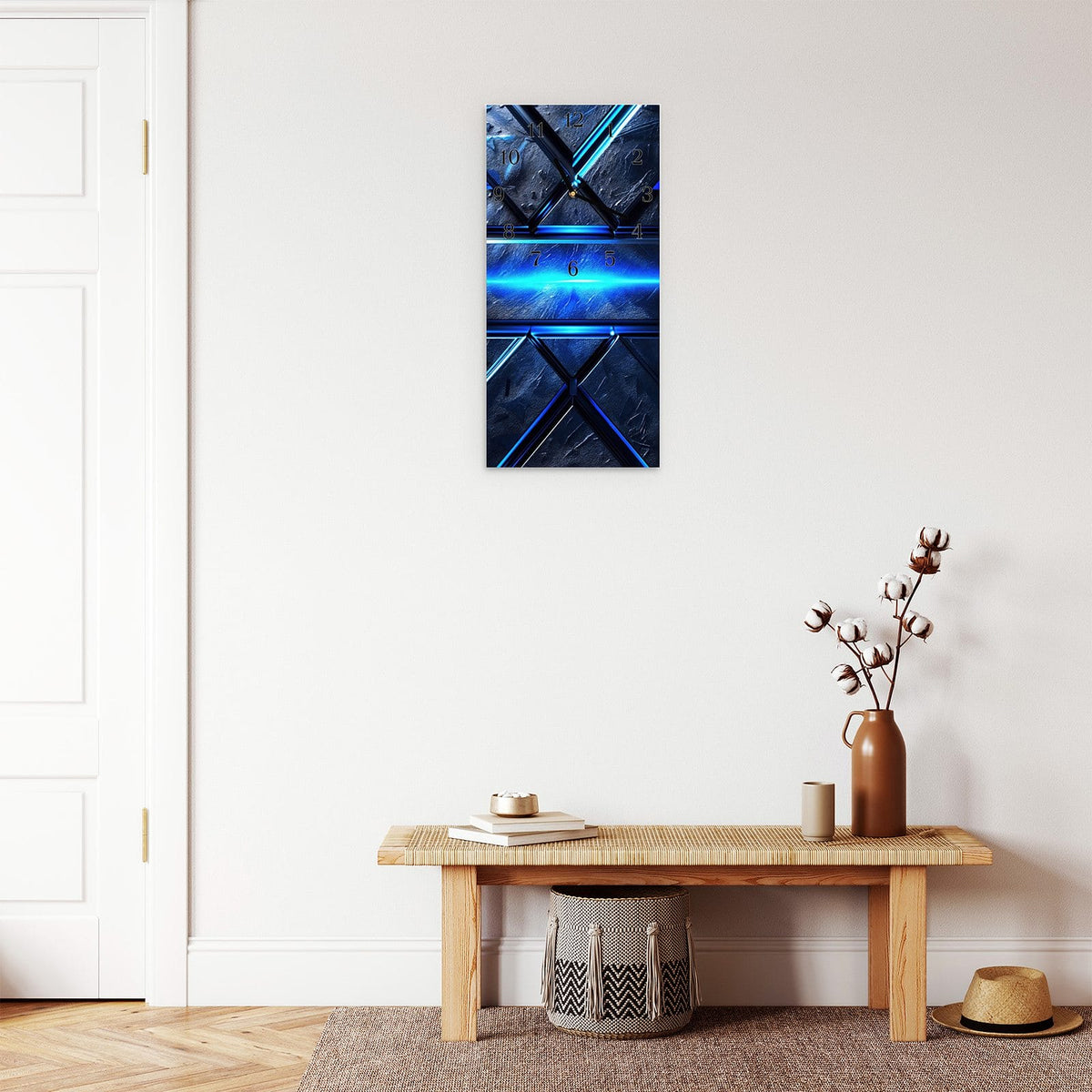 Moderne Wanduhr aus Glas mit Farbtiefe – Wanduhr Futuristisches Design aus Glas – Hochformat 30 × 60 cm