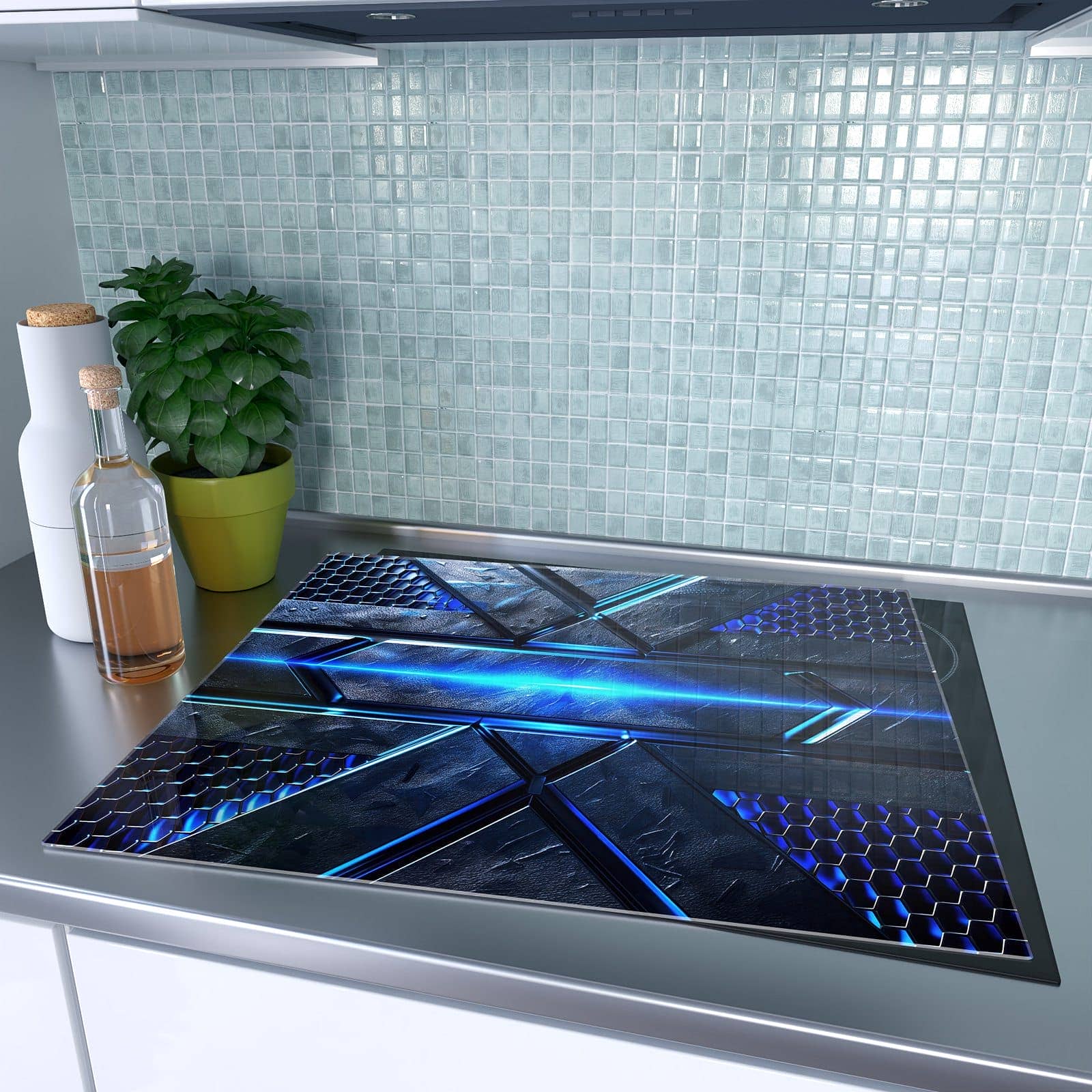 1-teilige Herdabdeckplatten mit Futuristisches Design-Motiv auf dem Ceranfeld