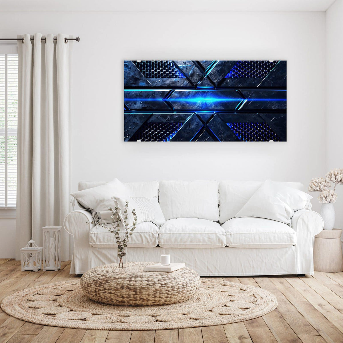 Aufhängung liegt bei – Motiv später wechselbar – Wandbild - Blauer Lichtstreifen - Querformat