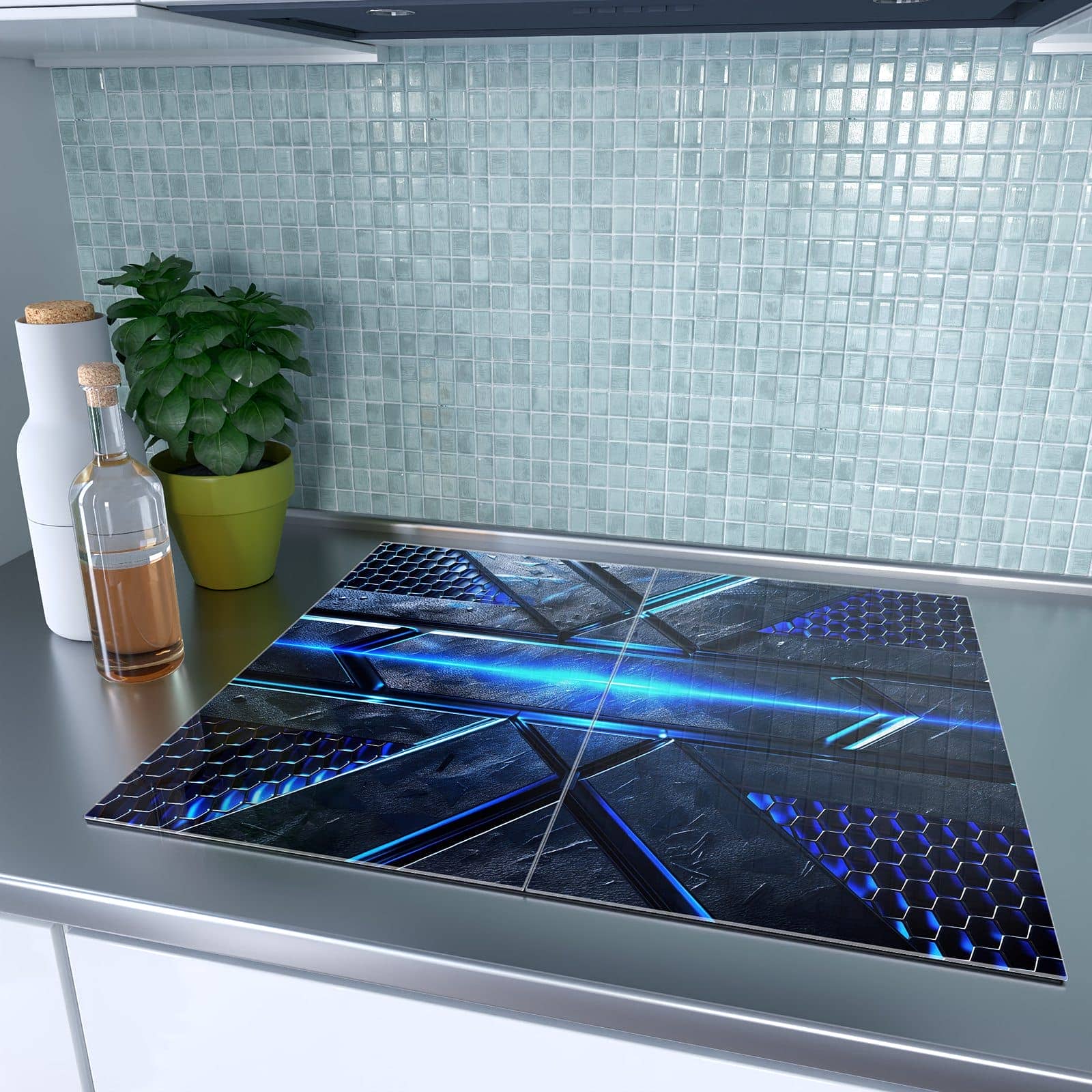 2-teilige Herdabdeckplatten mit Futuristisches Design-Motiv auf dem Ceranfeld