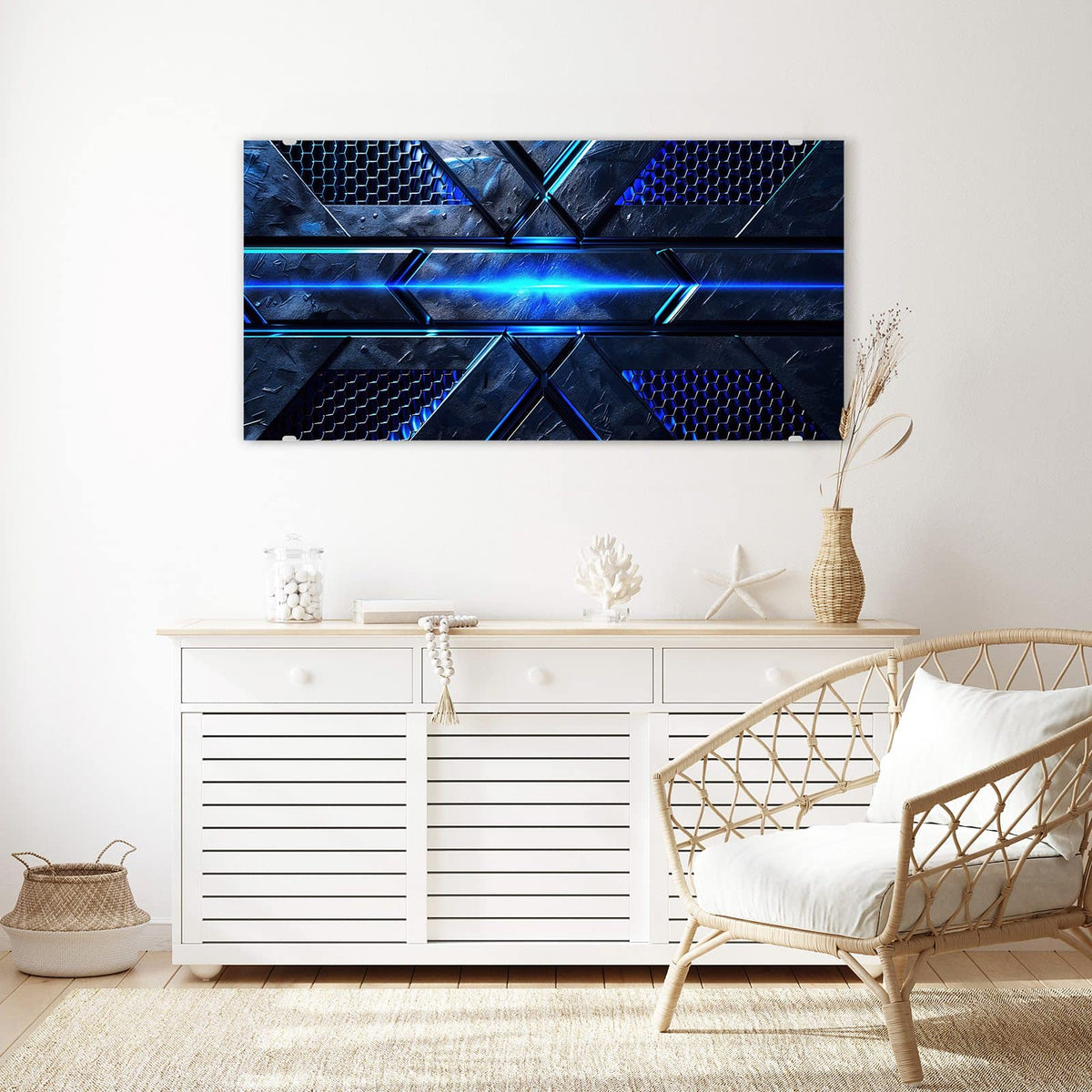 Echtglas, 4 mm – kein Acryl, keine Folie – Wandbild - Blauer Lichtstreifen - Querformat