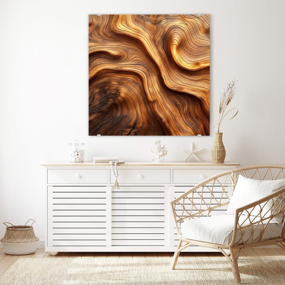 Echtglas, 4 mm – kein Acryl, keine Folie – Wandbild - Wellige Holzmaserung - Quadratisch