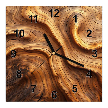 Wanduhr Quadratisch mit dem Motiv Wellige Holzmaserung