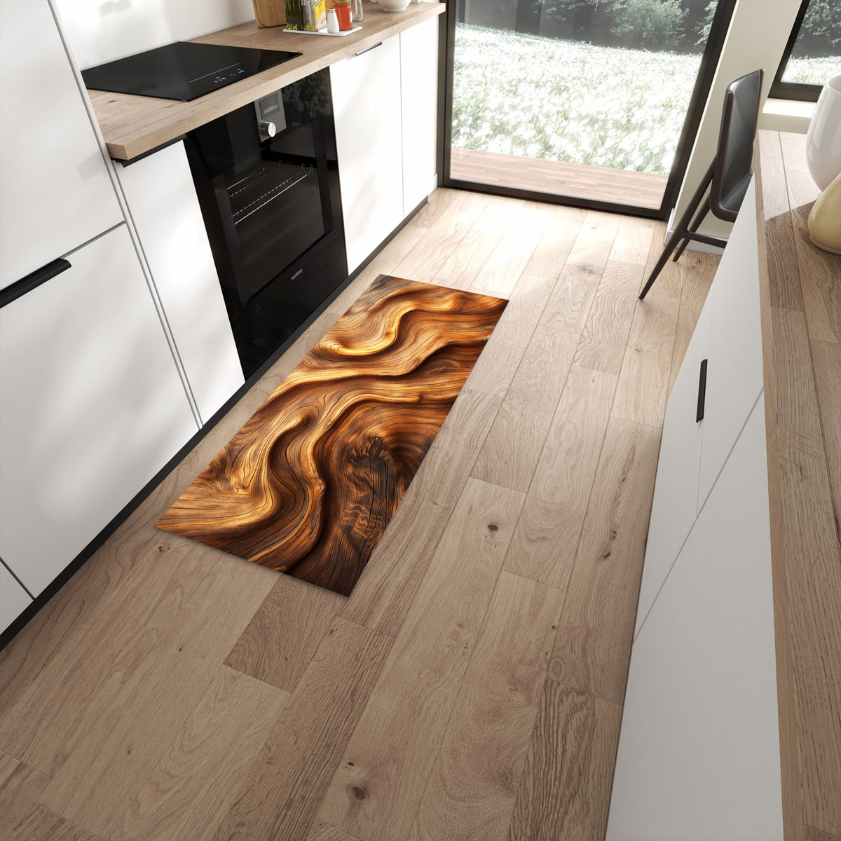 Hygienischer Küchenteppich mit Motiv Holzstruktur in moderner Küche #grösse_60 x 150 cm