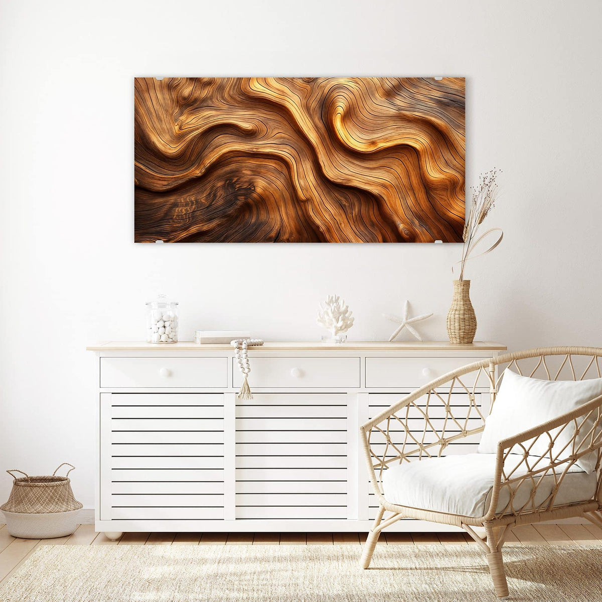 Echtglas, 4 mm – kein Acryl, keine Folie – Wandbild - Wellige Holzmaserung - Querformat