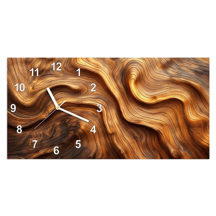Wanduhr Holzstruktur aus Glas – Querformat 60 × 30 cm mit Ziffernblatt Modern