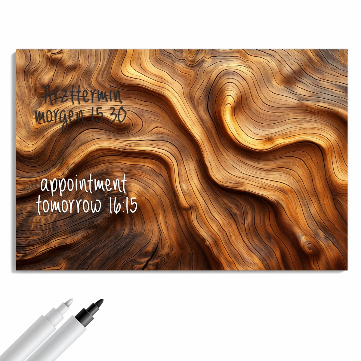 Beschreiben, abwischen, anheften – Metall Magnettafel - Wellige Holzmaserung