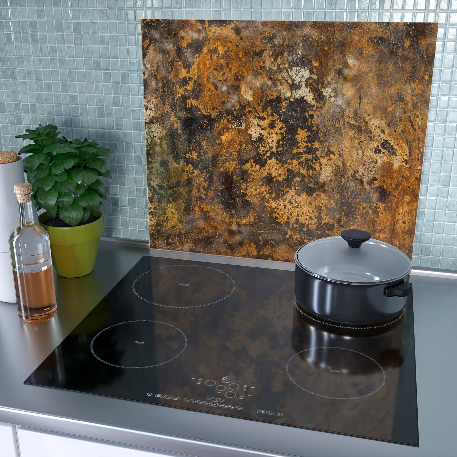 1-teilige Herdabdeckplatten aus Glas mit Rostige Textur-Motiv als Spritzschutz hinter dem Kochfeld