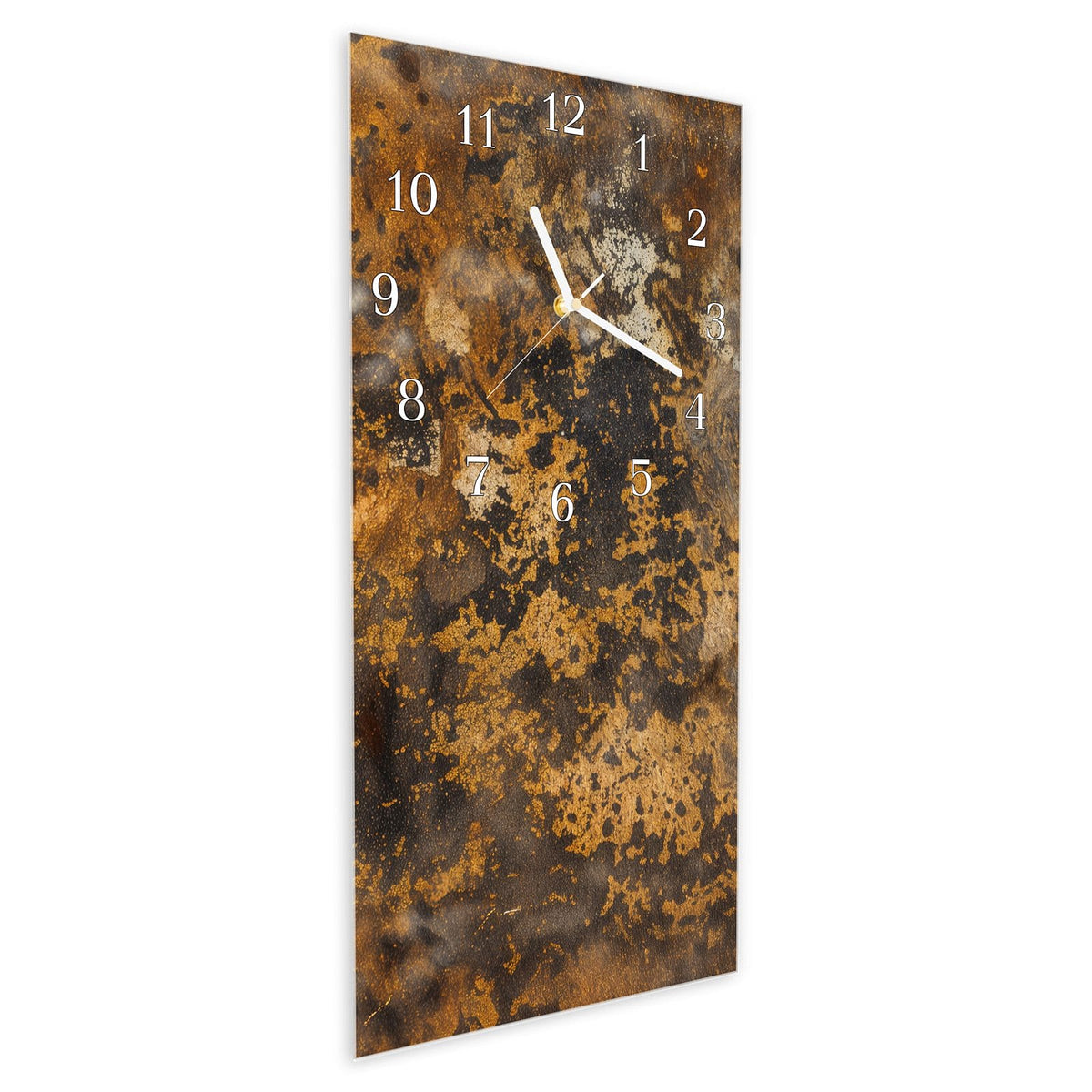 Vormontiert – mit Schwebeeffekt – Wanduhr Rostige Textur aus Glas – Hochformat 30 × 60 cm