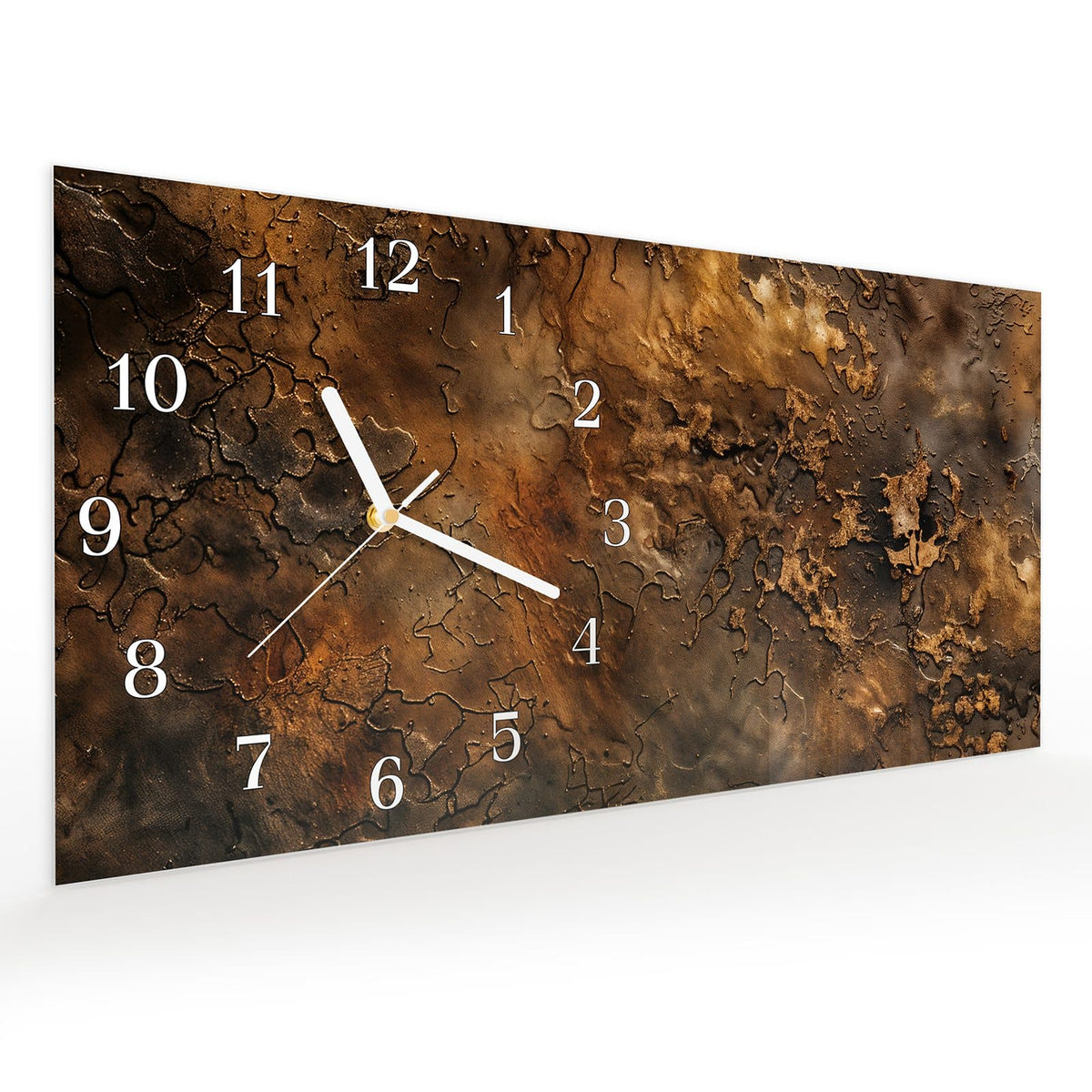 Vormontiert – mit Schwebeeffekt – Wanduhr Abstrakte Erde aus Glas – Querformat 60 × 30 cm