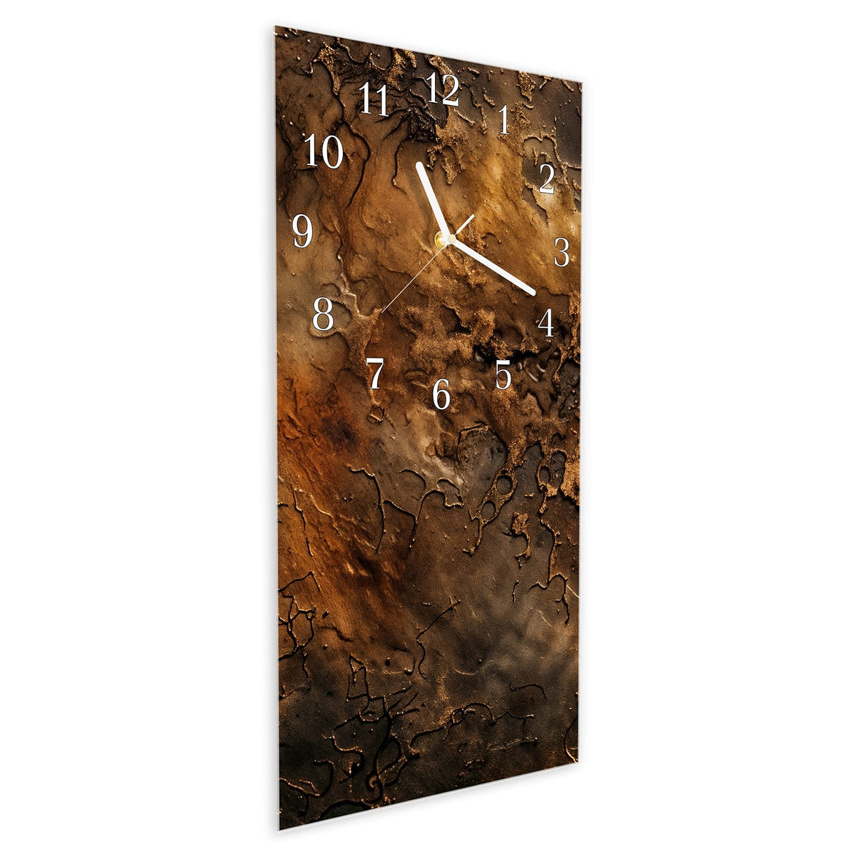Vormontiert – mit Schwebeeffekt – Wanduhr Abstrakte Erde aus Glas – Hochformat 30 × 60 cm