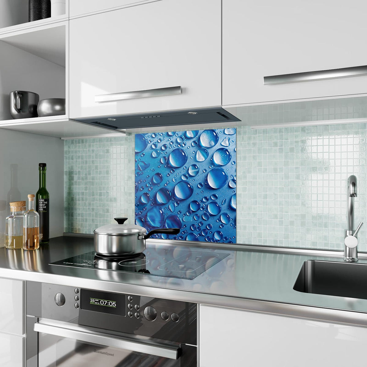 Küchenrückwand Tropfen auf Blau aus Glas – Tropfen auf tiefblauer Fläche
