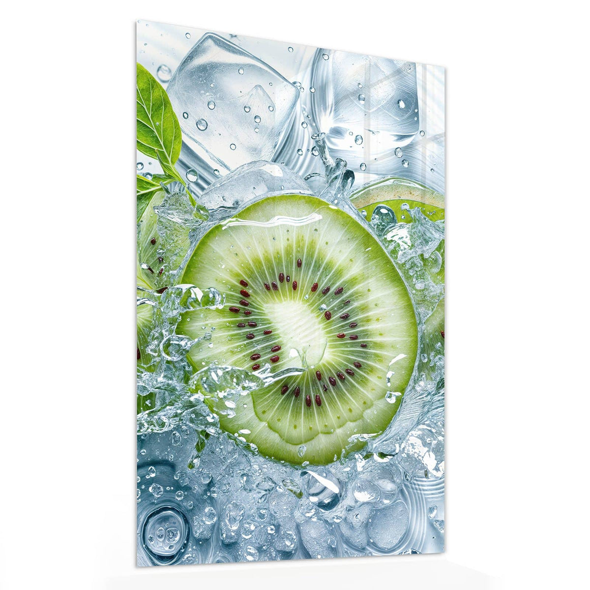 11 Größen – von 30 × 60 bis 60 × 150 cm – Wandbild - Kiwischeiben im Wasser - Hochformat