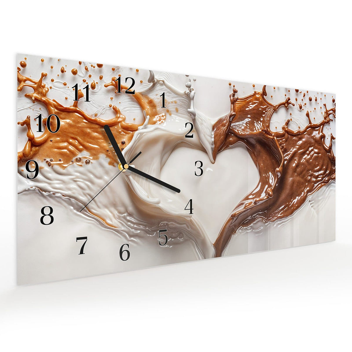 Vormontiert – mit Schwebeeffekt – Wanduhr Herzmuster Streifen aus Glas – Querformat 60 × 30 cm