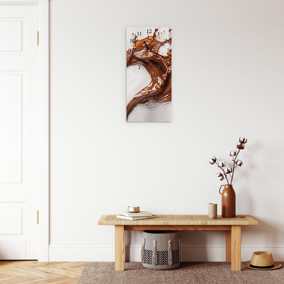 Moderne Wanduhr aus Glas mit Farbtiefe – Wanduhr Herzmuster Streifen aus Glas – Hochformat 30 × 60 cm