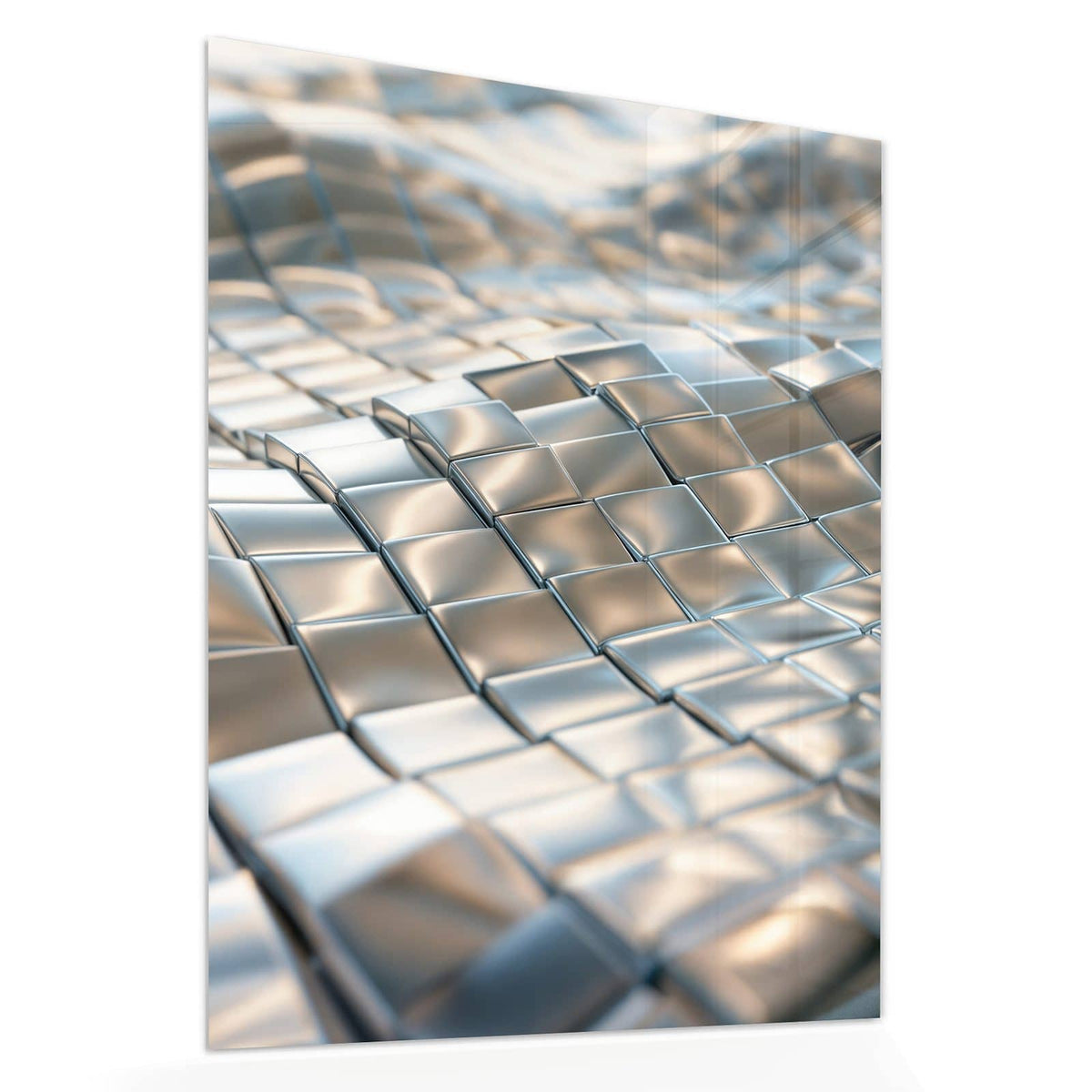 Echtglas, 4 mm – kein Acryl, keine Folie – Wandbild - Welle aus Metallfliesen - Hochformat