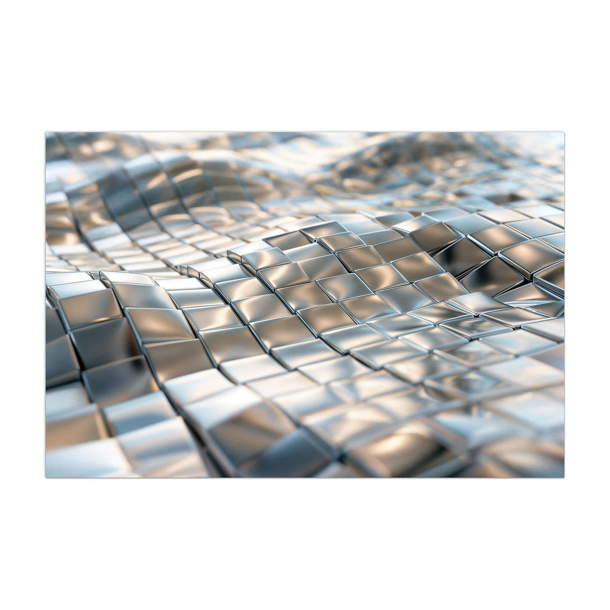 Küchenrückwand aus Glas Welle aus Metallfliesen im Hochformat, Motiv bildfüllend von vorn