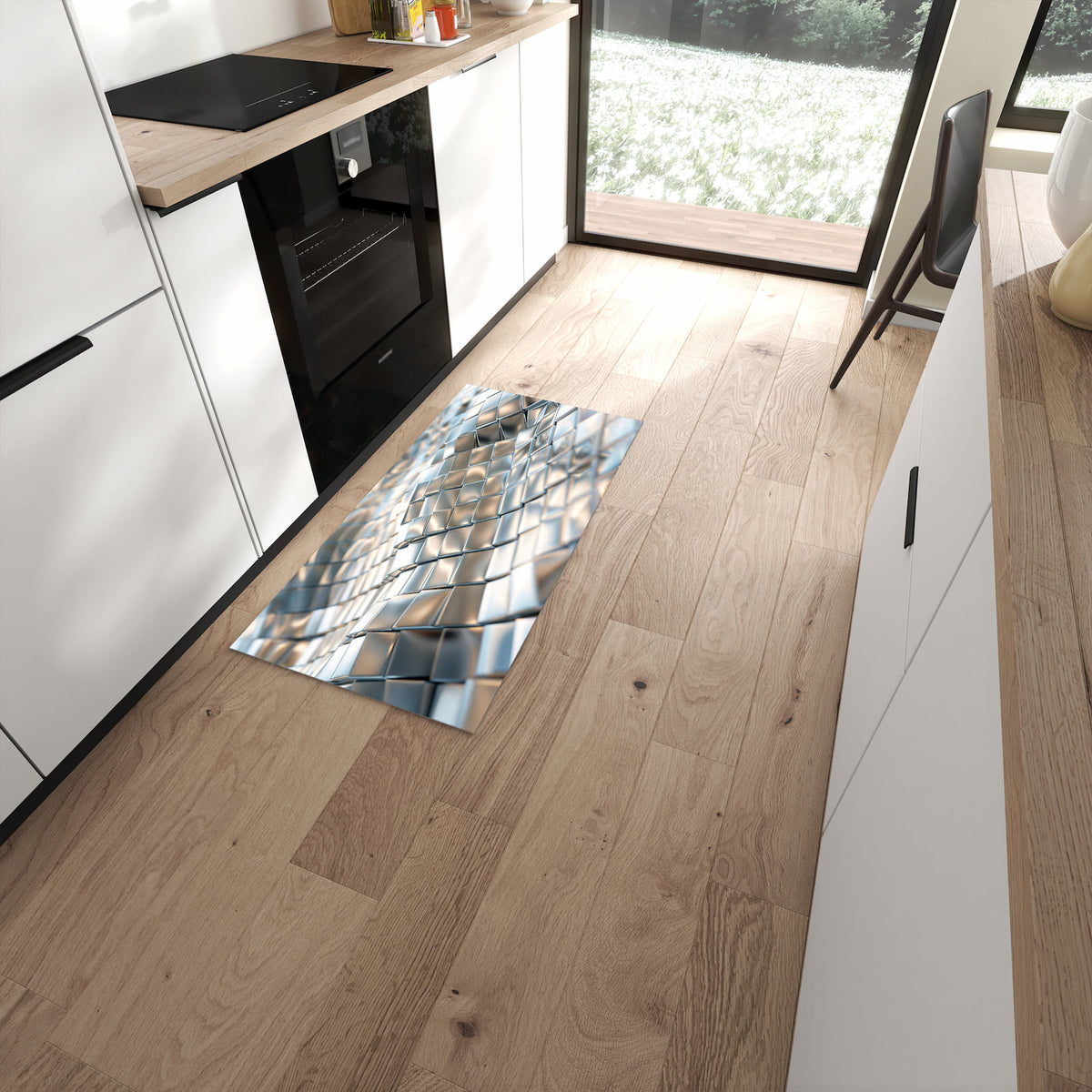 Komfortabler Bodenläufer-Teppich mit Motiv Metallische Fläche in moderner Küche #grösse_60 x 120 cm