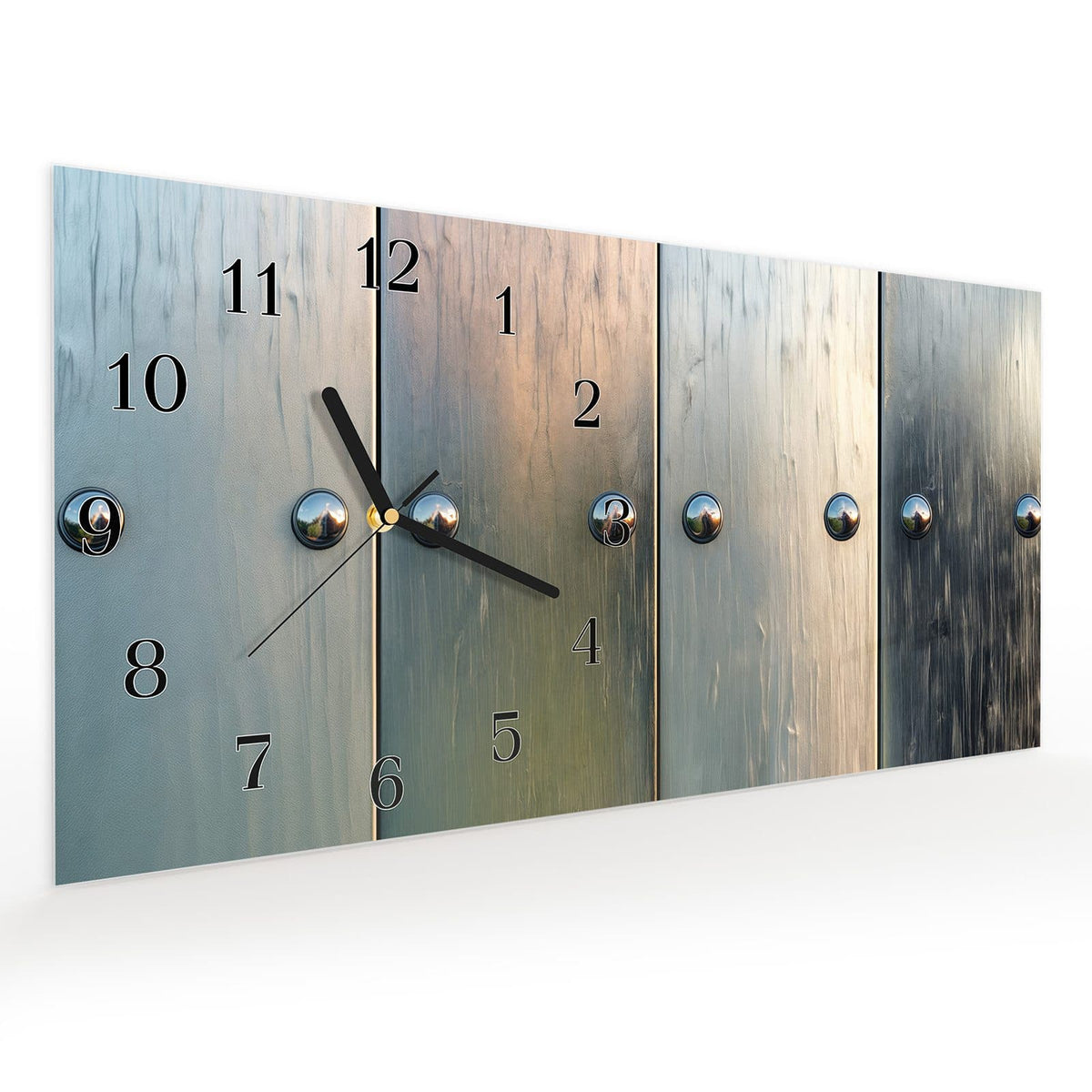 Vormontiert – mit Schwebeeffekt – Wanduhr Metallene Paneele aus Glas – Querformat 60 × 30 cm