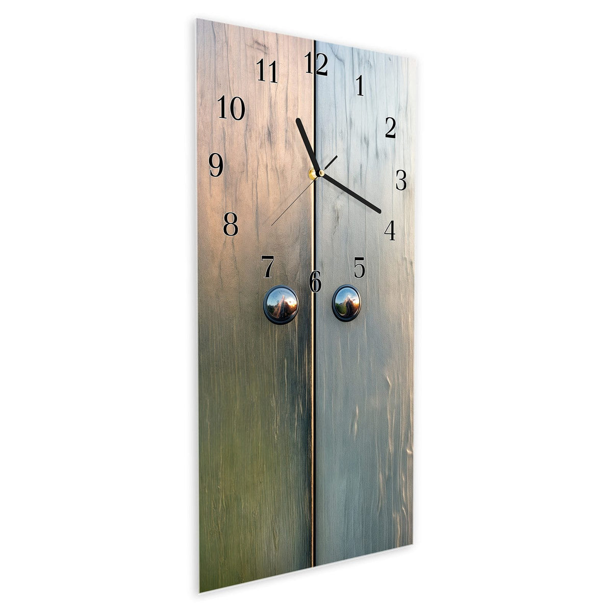 Vormontiert – mit Schwebeeffekt – Wanduhr Metallene Paneele aus Glas – Hochformat 30 × 60 cm