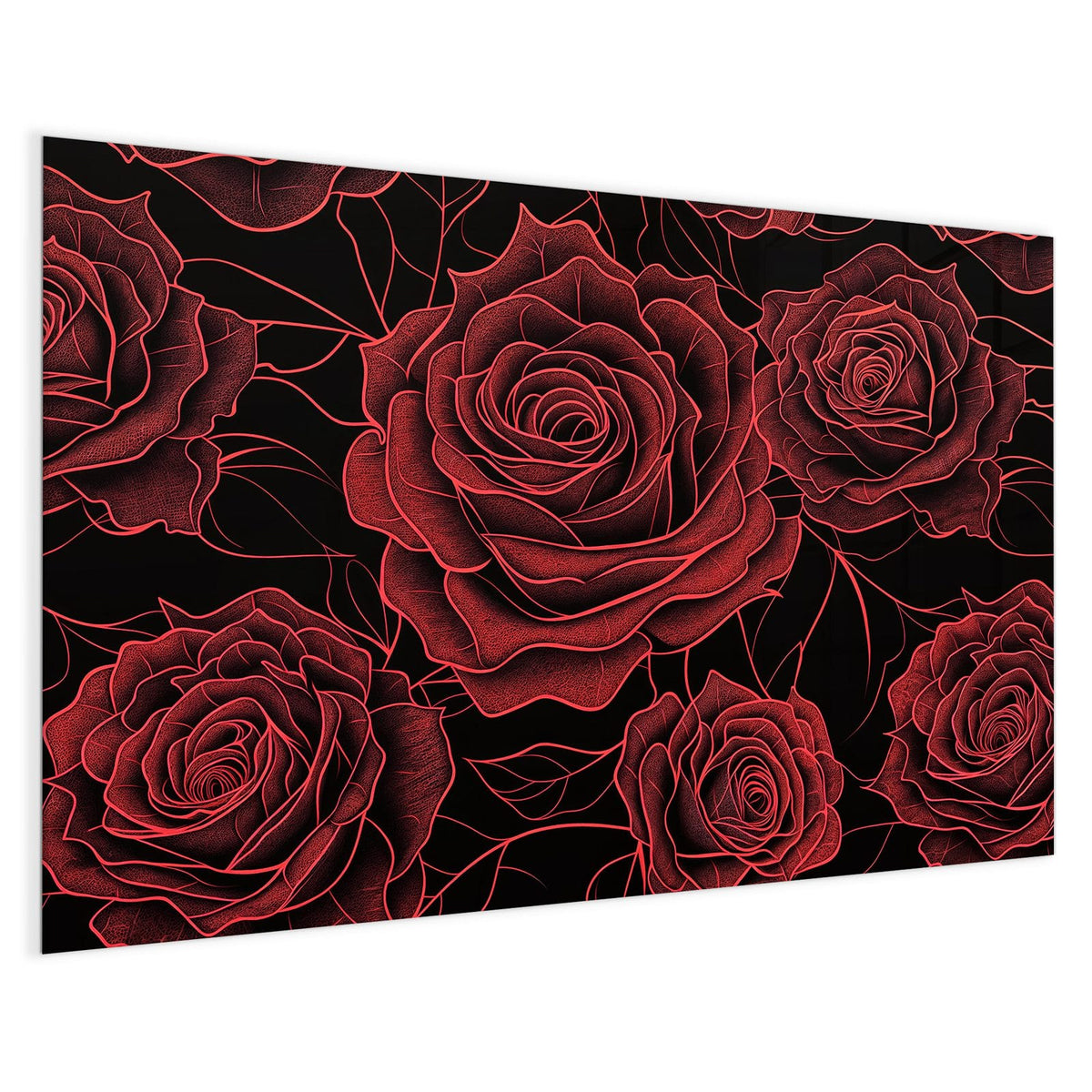4 mm Glas statt lackiertem Blech – Magnettafel - Rosenmuster in Rot