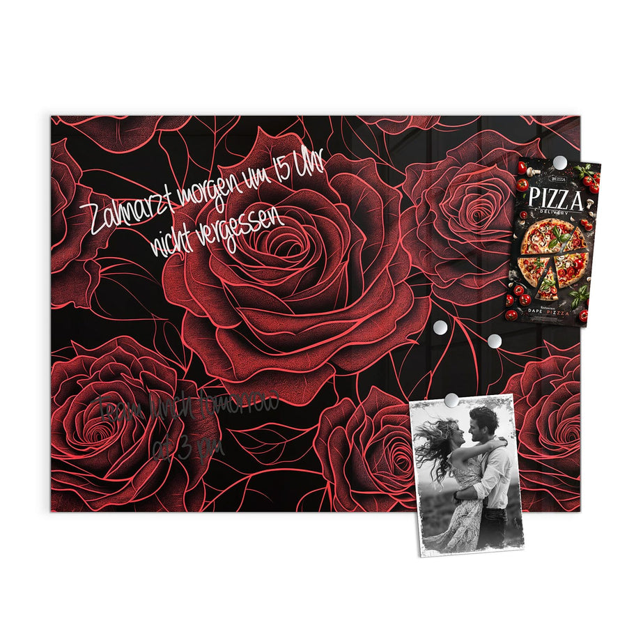 Maße Magnettafel - Rosenmuster in Rot