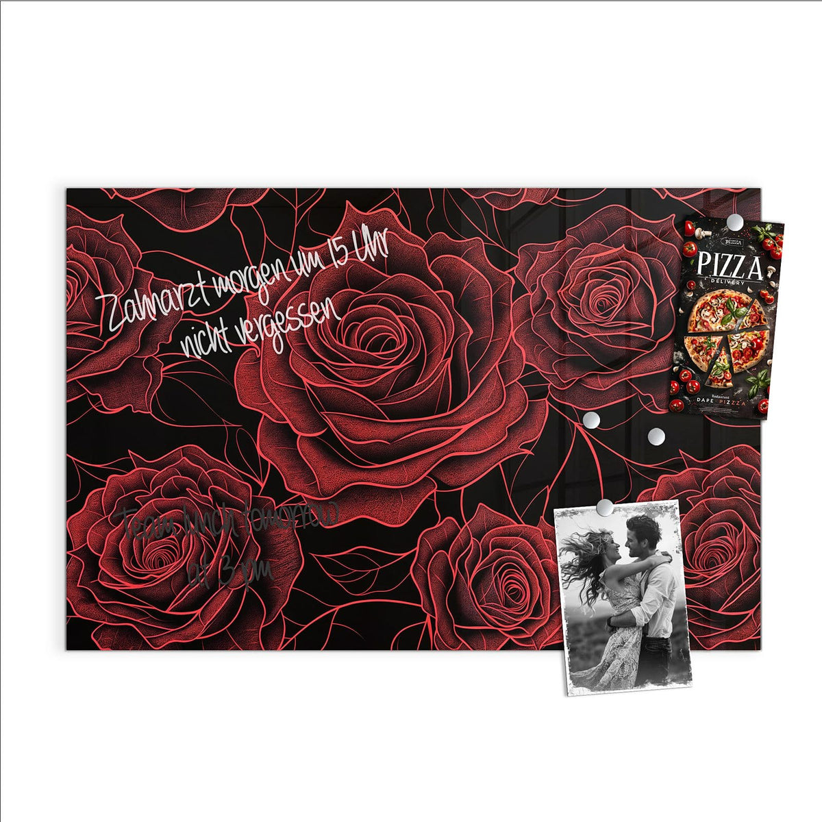 Beschreiben, abwischen, anheften – Magnettafel - Rosenmuster in Rot