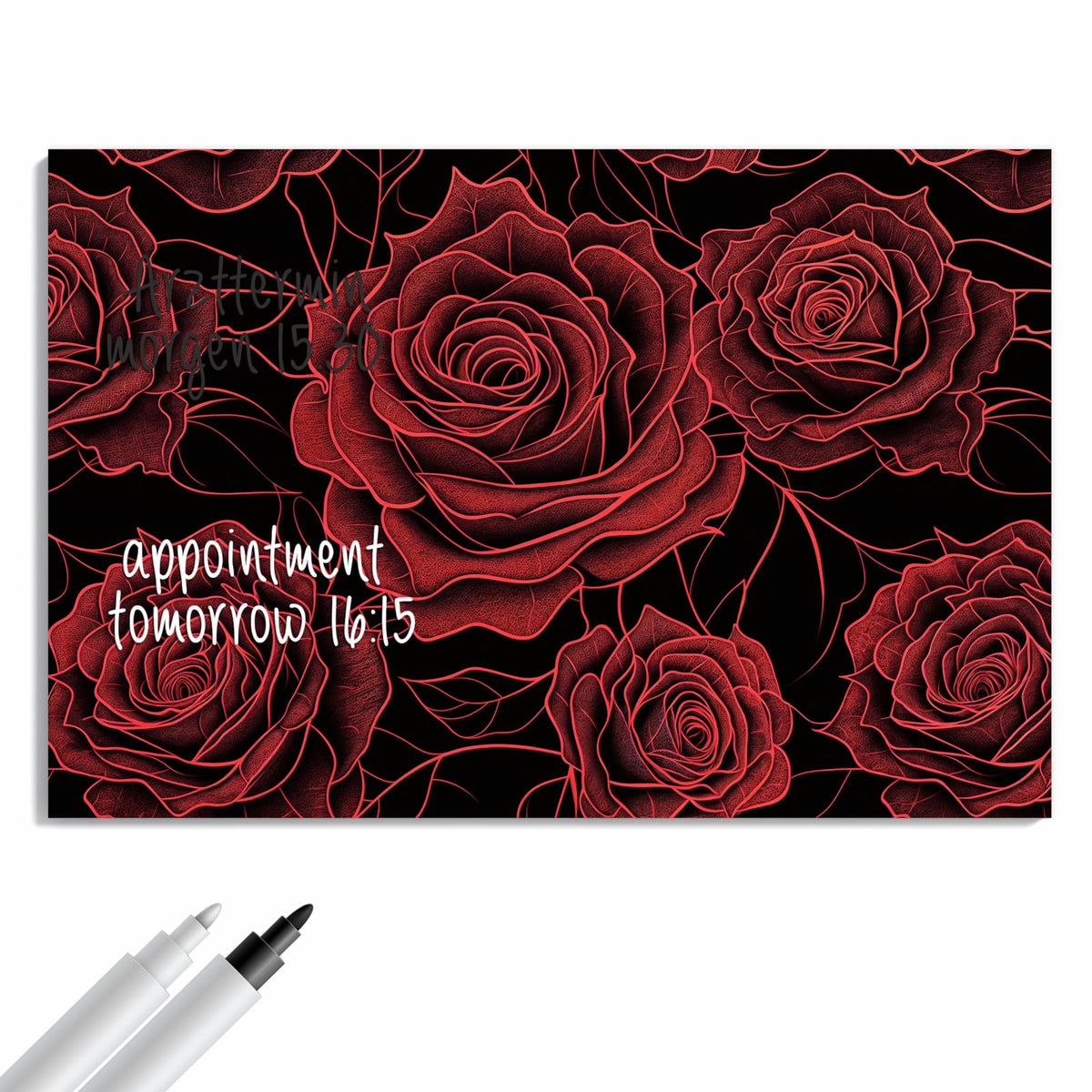 Beschreiben, abwischen, anheften – Metall Magnettafel - Rosenmuster in Rot