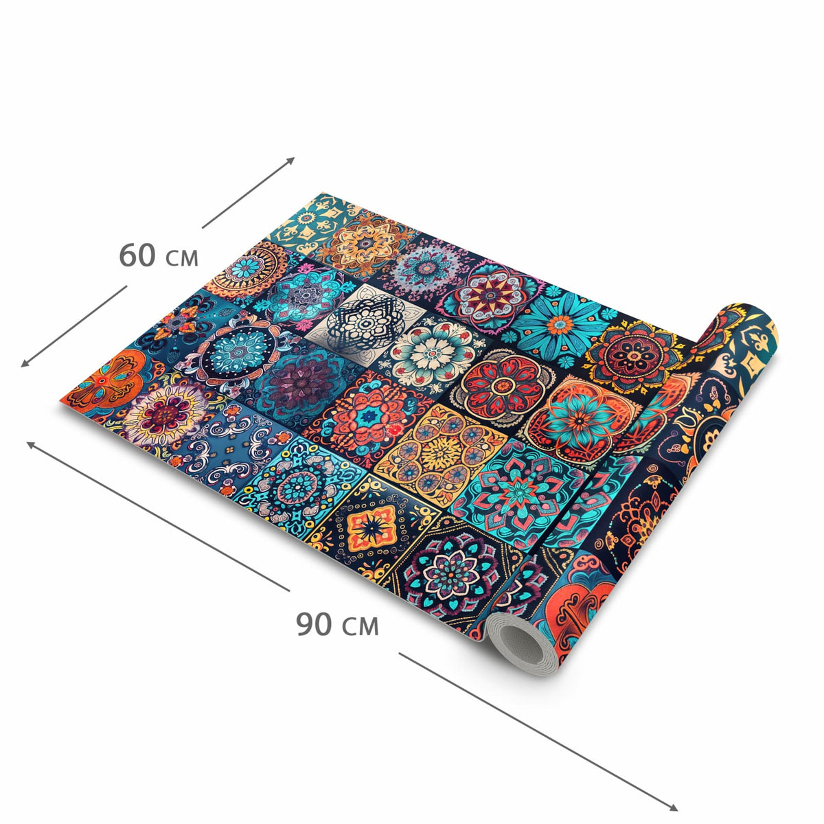 Komfortabler Küchenteppich mit Motiv Mandala Mosaik Teppich in der Grösse 80x300 cm