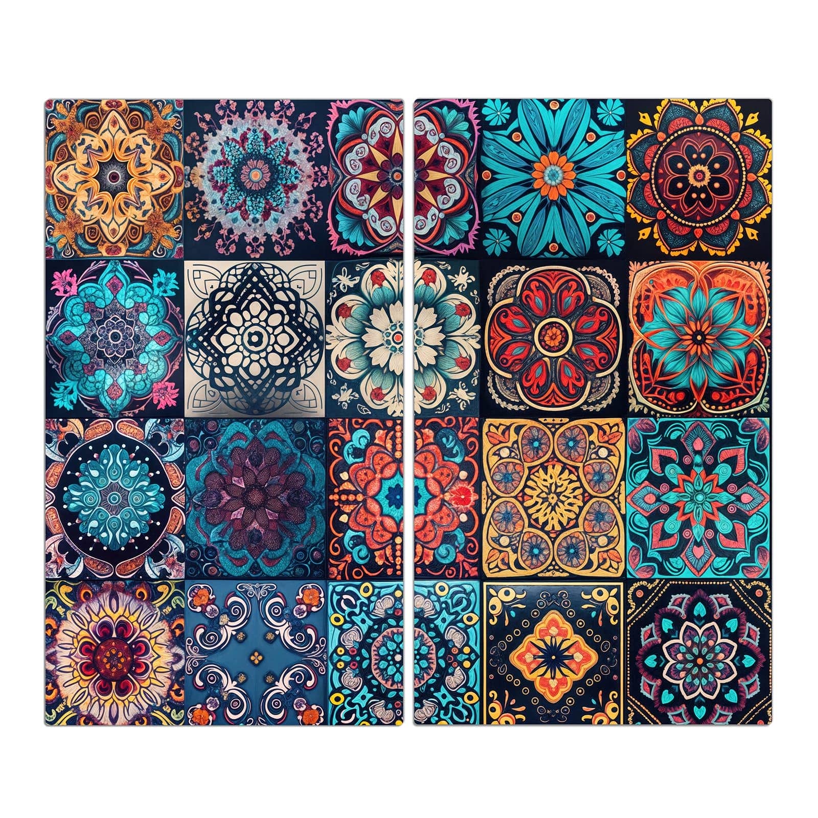 2-teilige Herdplattenabdeckung mit Mandala Mosaik Teppich-Motiv in der Frontansicht #grösse_2-Teilig (60x52cm)