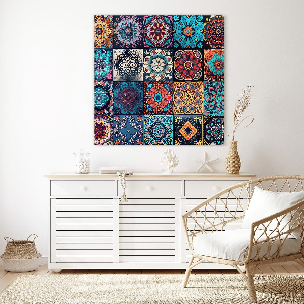 Echtglas, 4 mm – kein Acryl, keine Folie – Wandbild - Kacheln mit Mandalas - Quadratisch