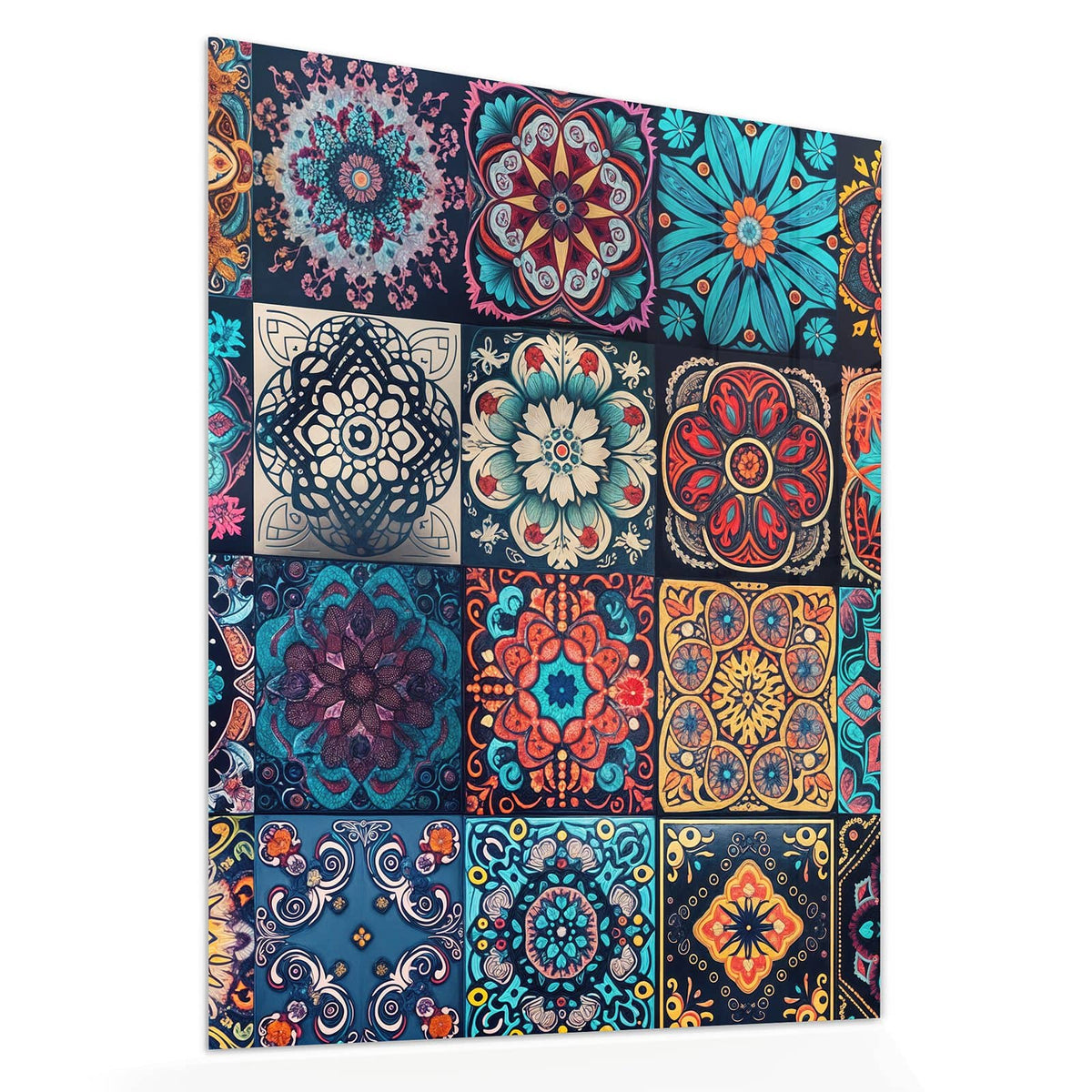 Echtglas, 4 mm – kein Acryl, keine Folie – Wandbild - Kacheln mit Mandalas - Hochformat