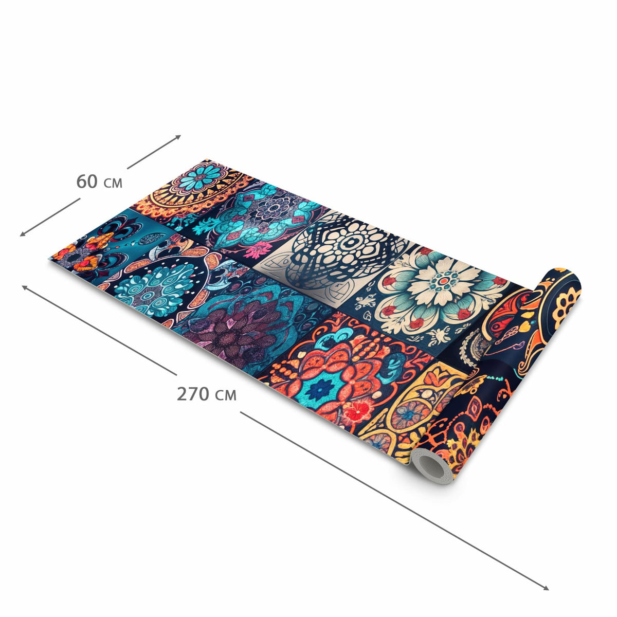 Abriebfester waschbarer Teppich Küche mit Motiv Mandala Mosaik Teppich in der Grösse 80x300 cm