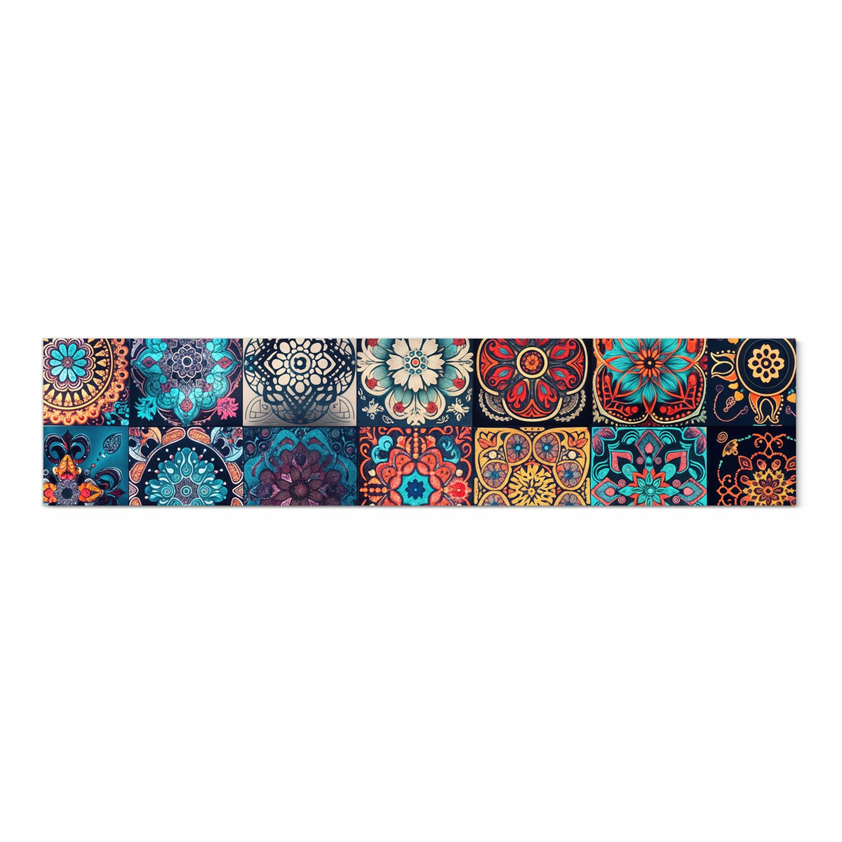 Bodenschonender rutschfester Läufer mit Motiv Mandala Mosaik Teppich in Frontansicht